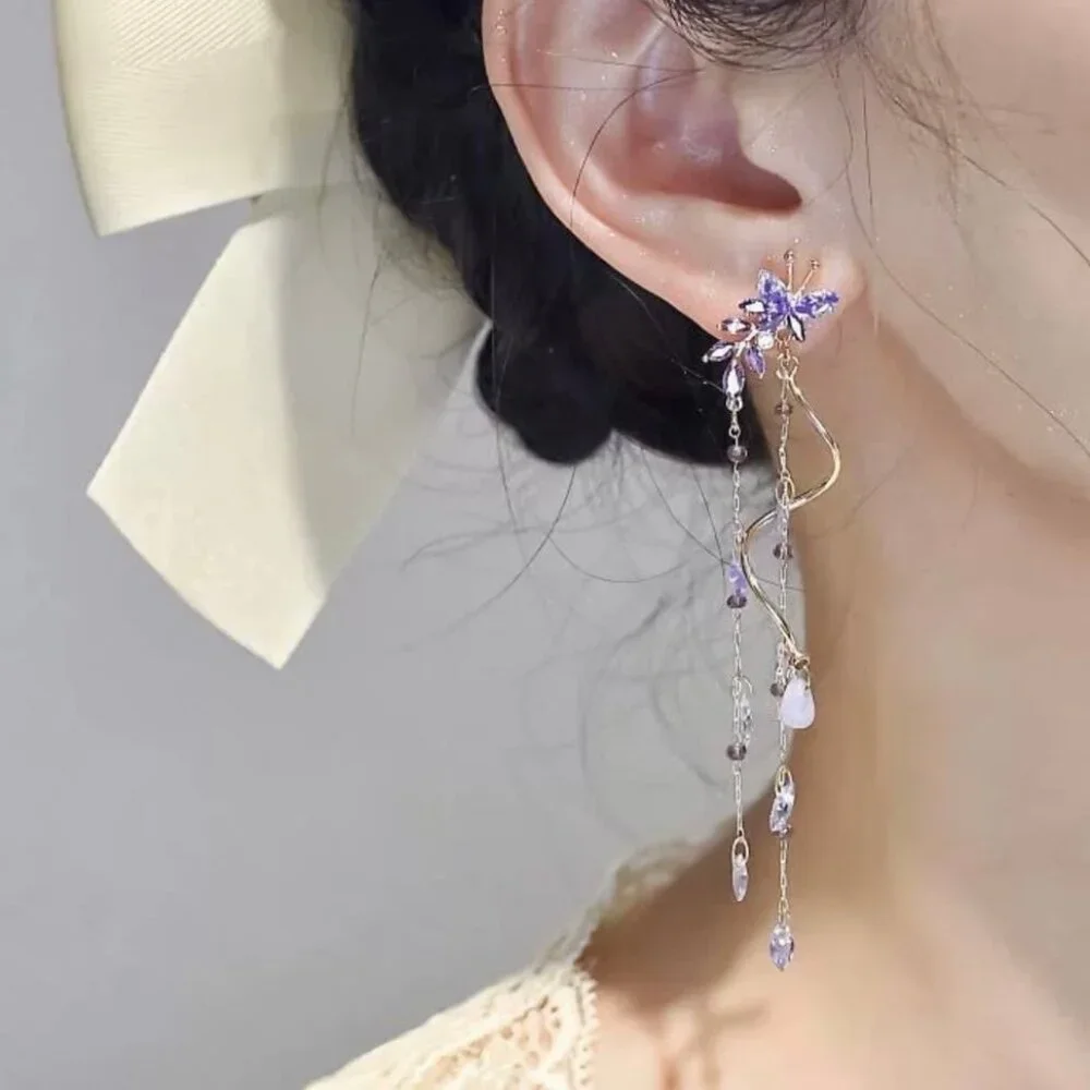 Wisteria Purple Zircon Tassel Earrings - Picture 1 of 4